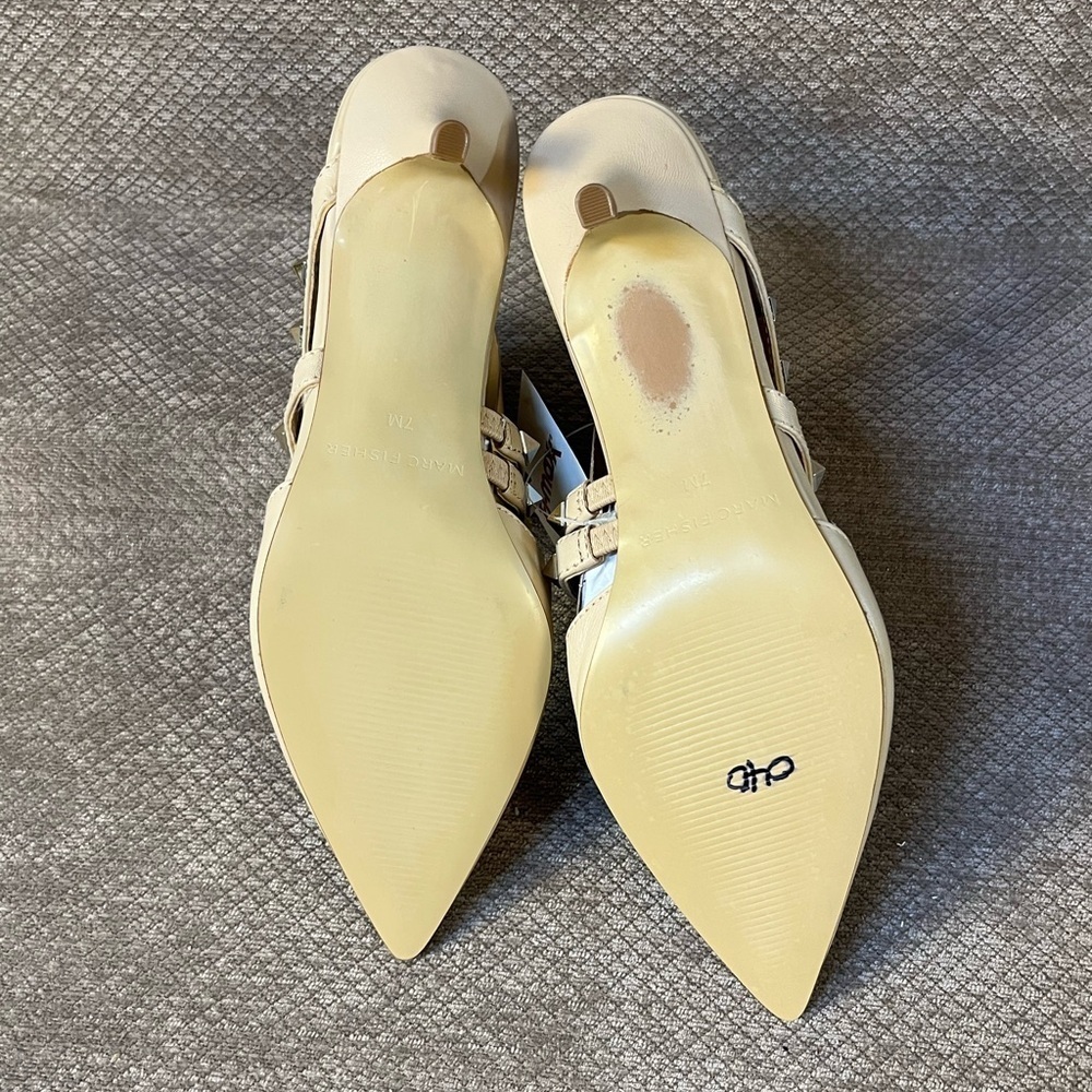 Marc Fisher Leather Nude Studded Pumps Mules size 7 NWT - Picture 12 of 15